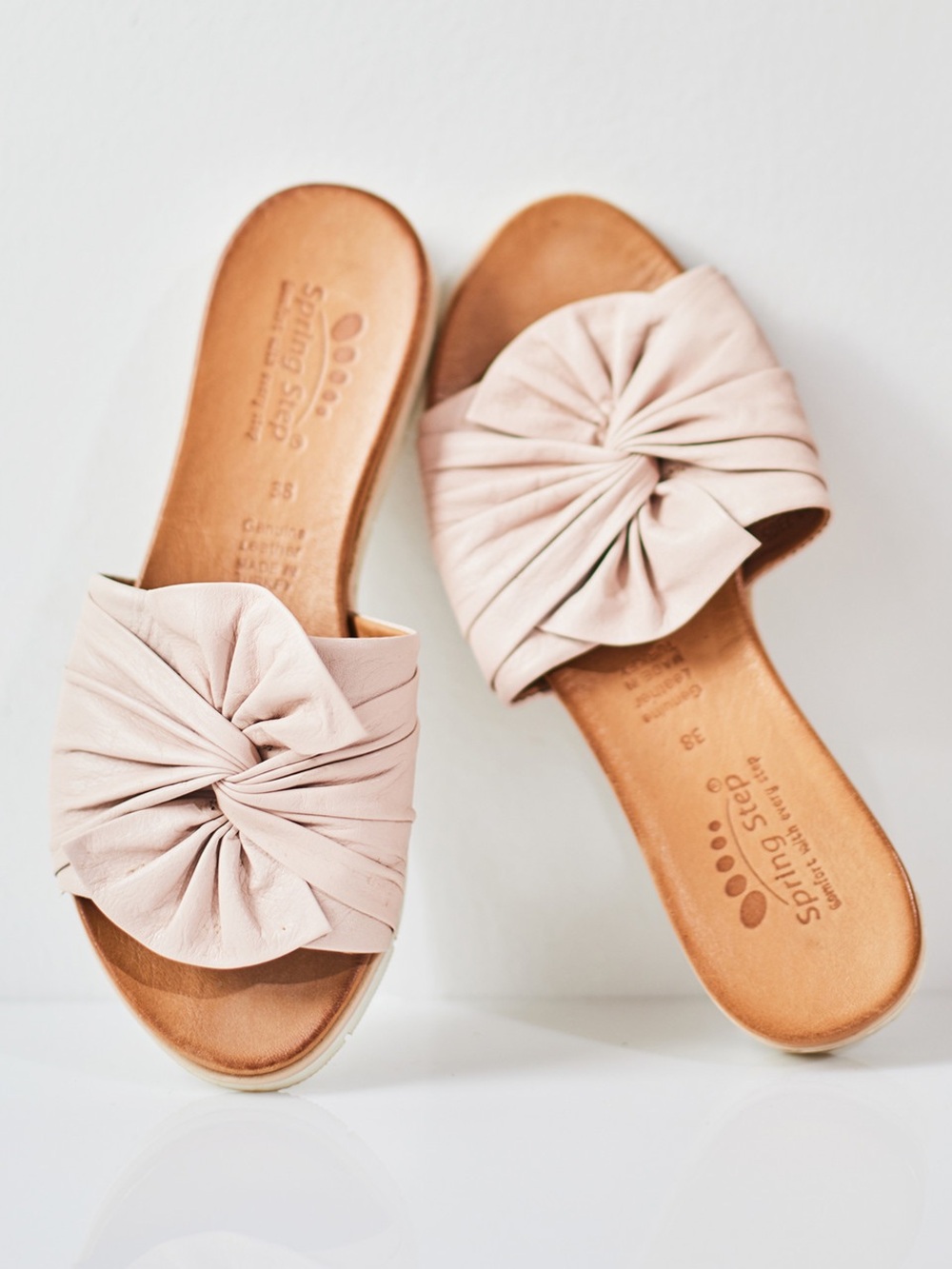 Spring Step Lavona Blush Pink Leather Knot Slide Sandals Sz 37